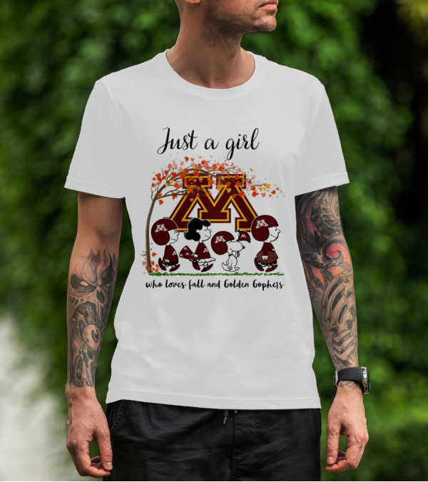 Just A Girl Who Loves Fall And Golden Gophers Peanuts Cartoon T-Shirt