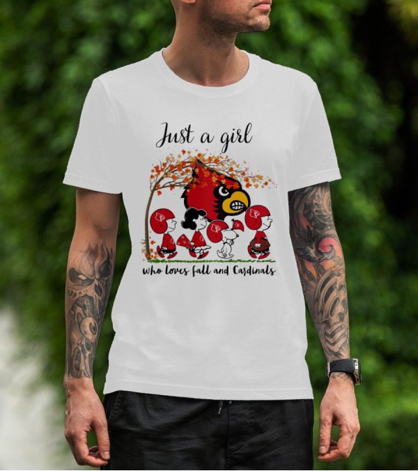 Just A Girl Who Loves Fall And Cardinals Peanuts Cartoon T-Shirt