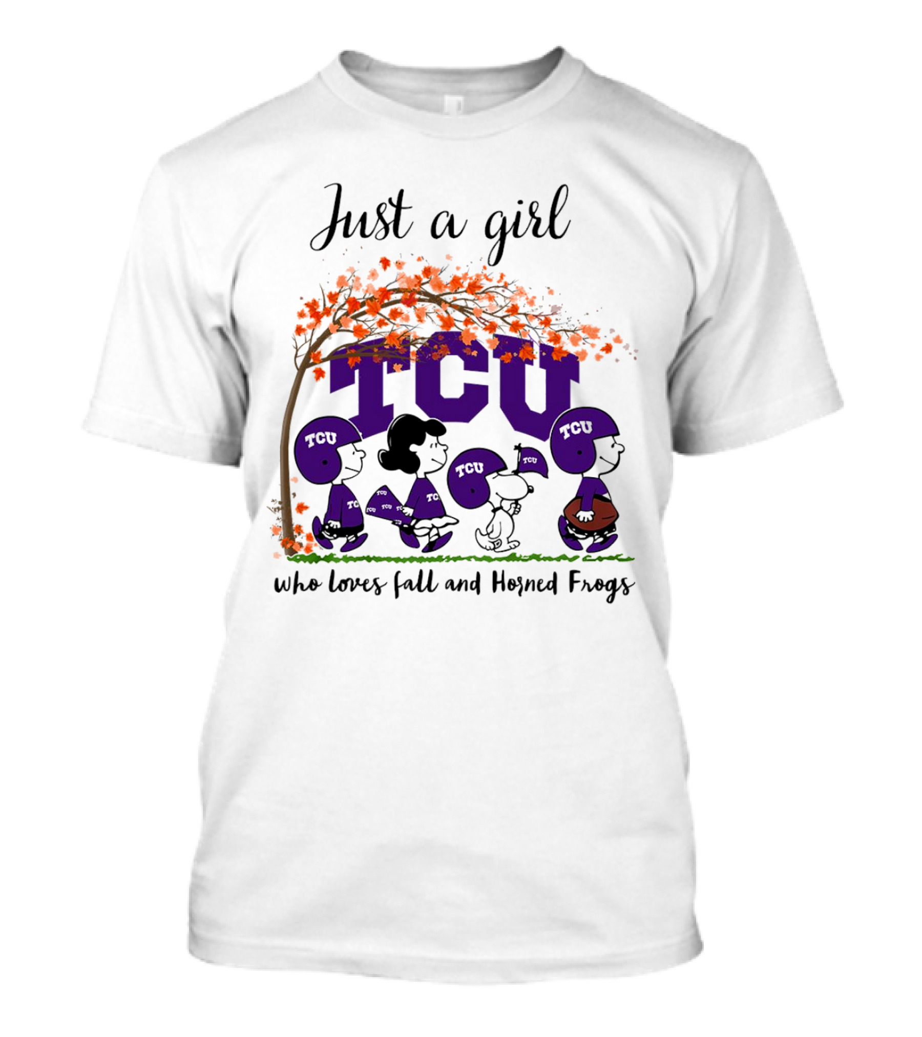 Just A Girl Who Loves Fall TCU Horned Frogs Peanuts Cartoon T-Shirt