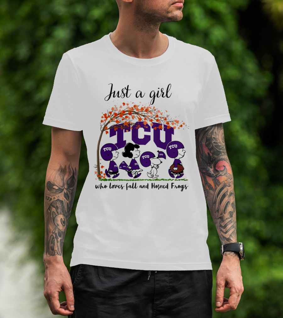 Just A Girl Who Loves Fall TCU Horned Frogs Peanuts Cartoon T-Shirt