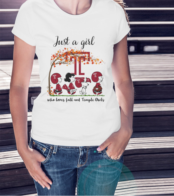 Just A Girl Who Loves Fall And Temple Owls Peanuts Cartoon T-Shirt