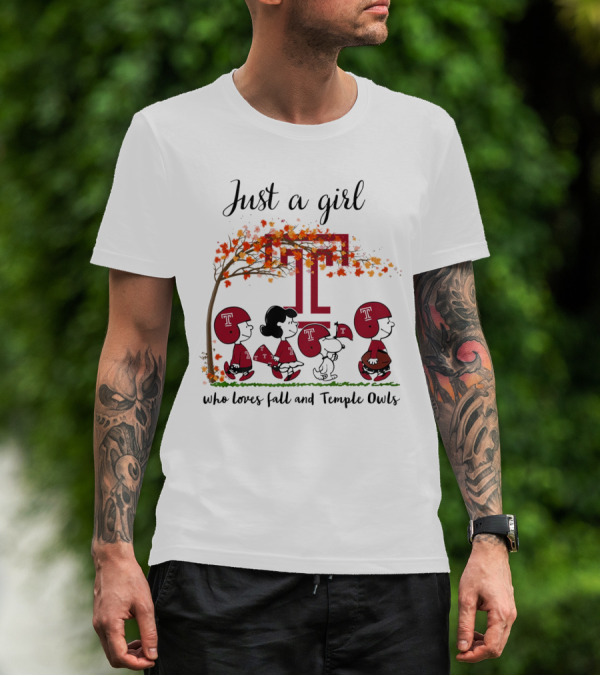 Just A Girl Who Loves Fall And Temple Owls Peanuts Cartoon T-Shirt