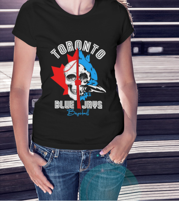 Toronto Blue Jays Skull Baseball Canada Flag T-Shirt