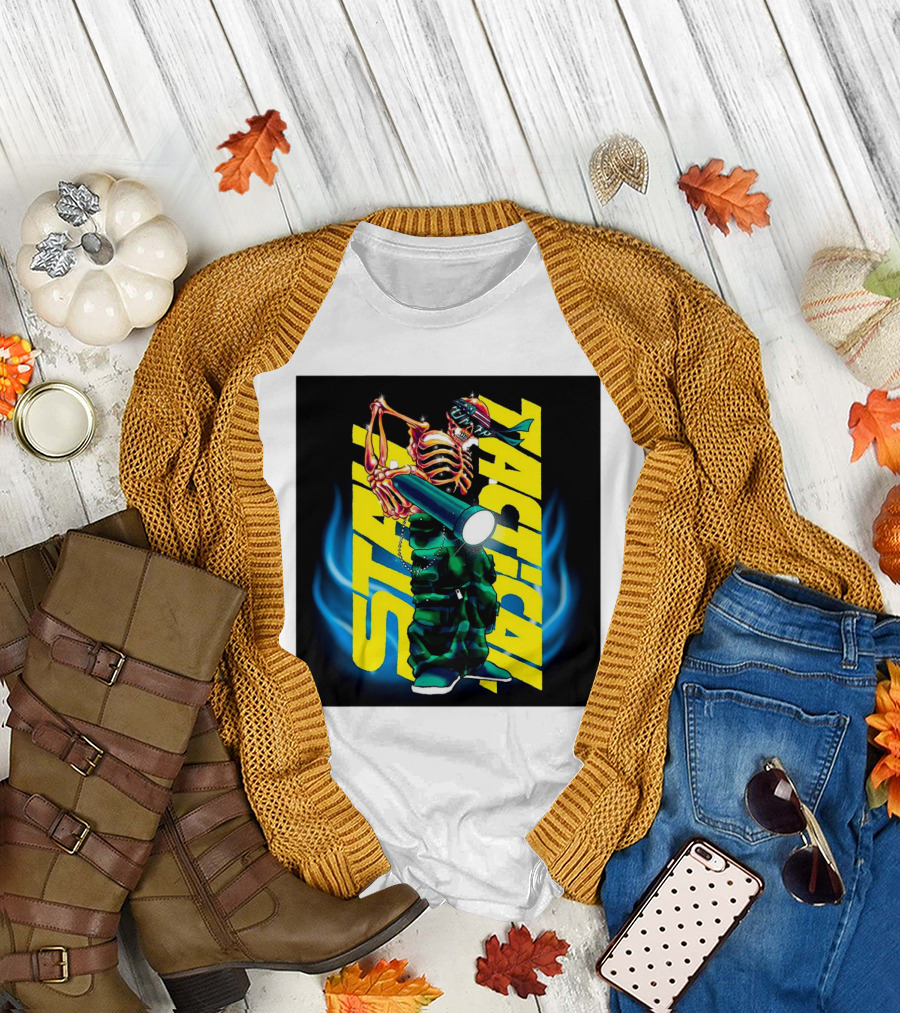 Danny Gonzalez Stay Tactical Skeleton with Flashlight and Camouflage Pants T-Shirt