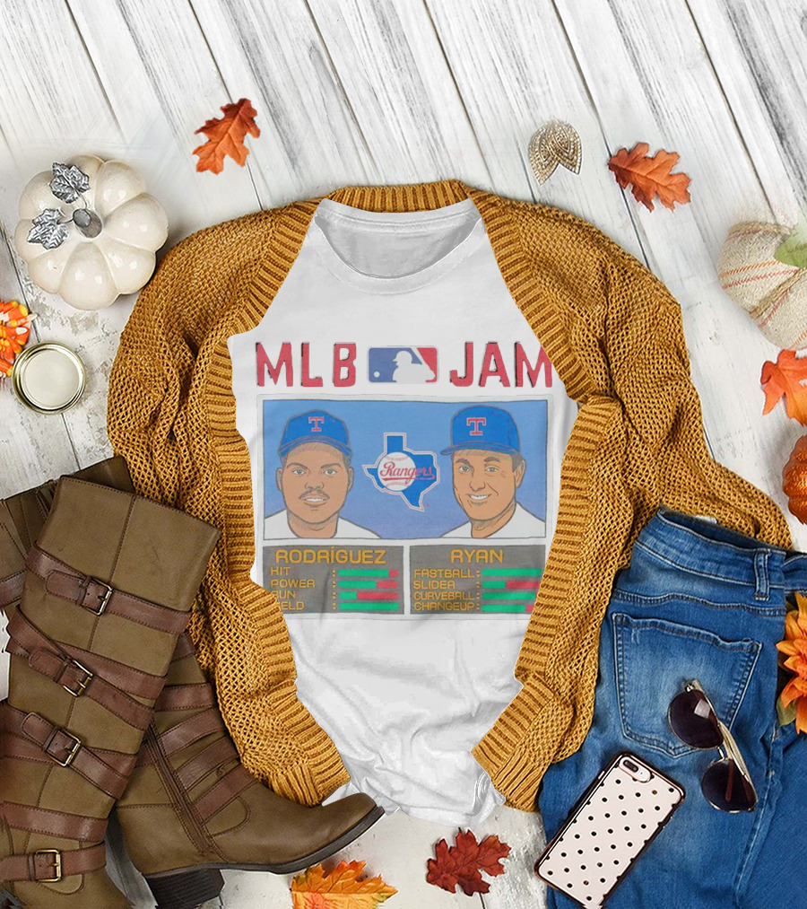 MLB Jam Texas Rangers Rodriguez and Ryan Baseball Stats T-Shirt