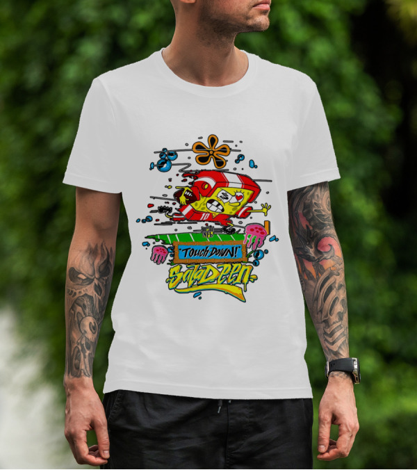 NFL Junk Food SpongeBob X King Saladeen Touchdown Saladeen Graffiti Art Football Character Burst T-Shirt