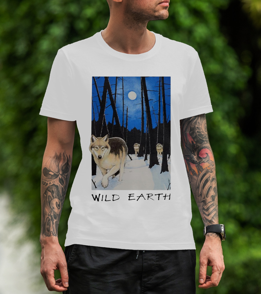Wild Earth Wolves Under Moonlit Forest T-Shirt