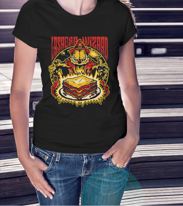 Lasagna Wizard Garfield Magic Plate Cosmic Cat Fantasy T-Shirt