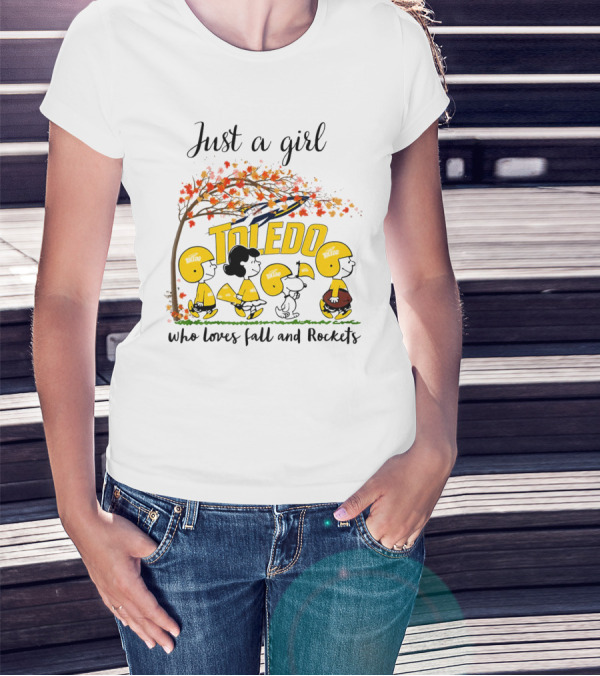 Just A Girl Who Loves Fall And Toledo Rockets Peanuts Cartoon T-Shirt
