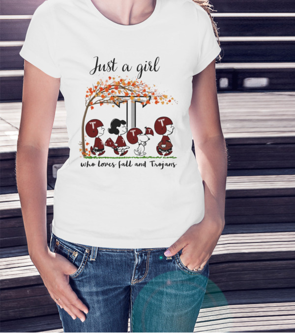 Just A Girl Who Loves Fall And Trojans Peanuts Cartoon T-Shirt