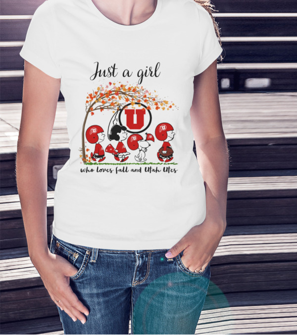 Just A Girl Who Loves Fall And Utah Utes Peanuts Cartoon T-Shirt