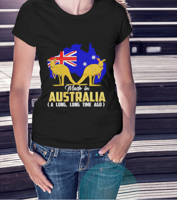 Made In Australia A Long Time Ago With Kangaroos And Australia Map Flag T-Shirt