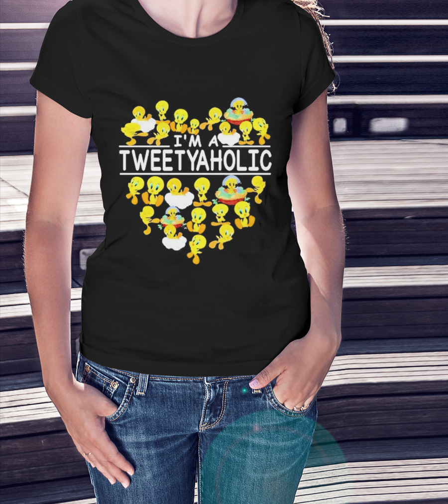 I'm A Tweetyaholic Heart Design Featuring Multiple Tweety Bird Poses T-Shirt