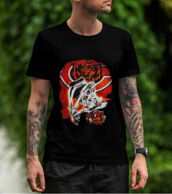 Freddy Krueger Chicago Bears Halloween Horror Crossover T-Shirt