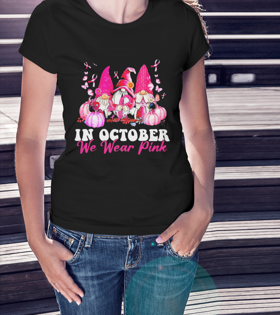 Gnome We Wear Pink October Breast Cancer Awareness T-Shirt