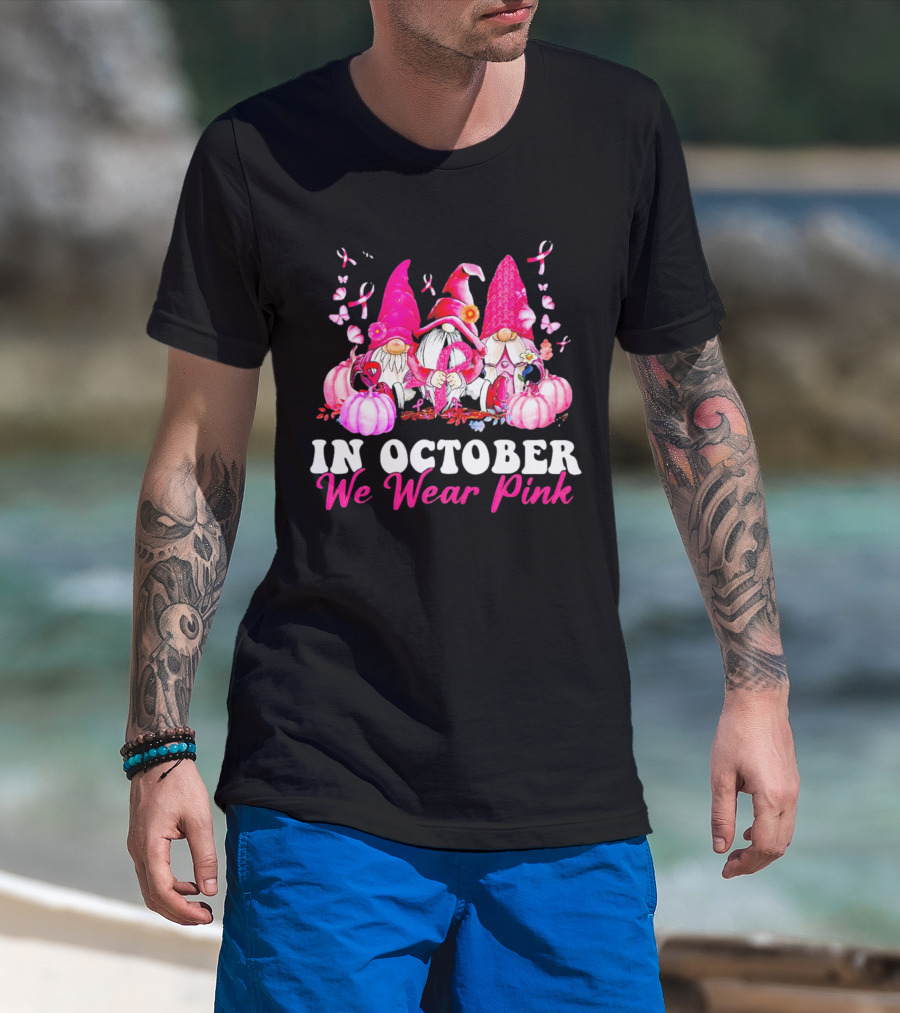 Gnome We Wear Pink October Breast Cancer Awareness T-Shirt