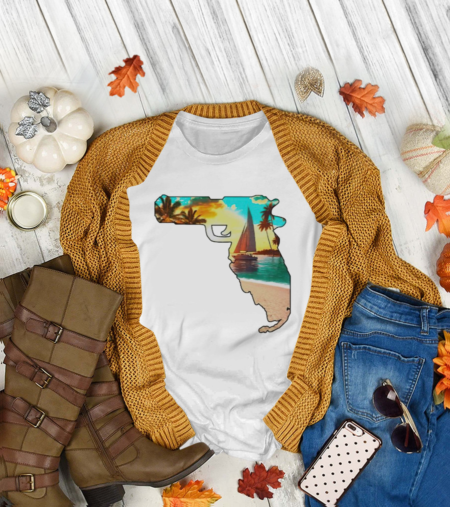 Florida Sunset Beach Sailboat Gun Shape T-Shirt