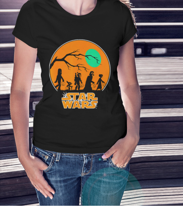 Star Wars Halloween Trick-or-Treating Silhouette Moon T-Shirt