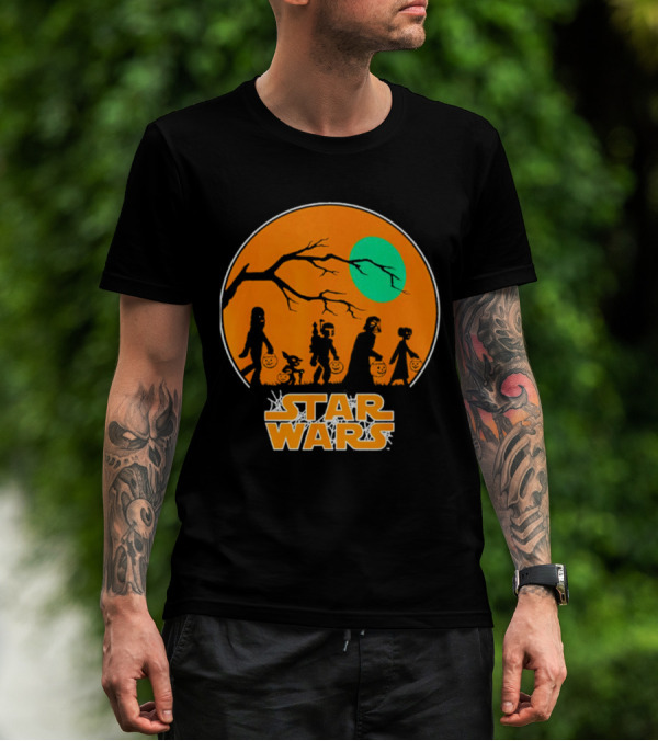 Star Wars Halloween Trick-or-Treating Silhouette Moon T-Shirt