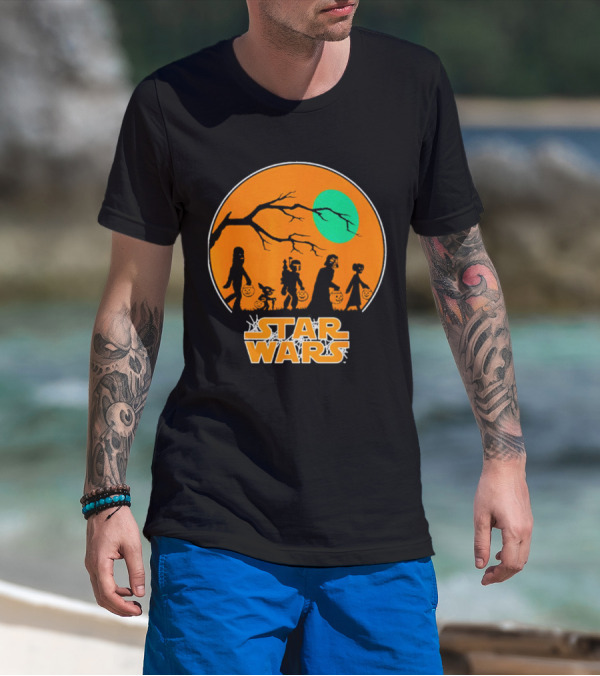 Star Wars Halloween Trick-or-Treating Silhouette Moon T-Shirt