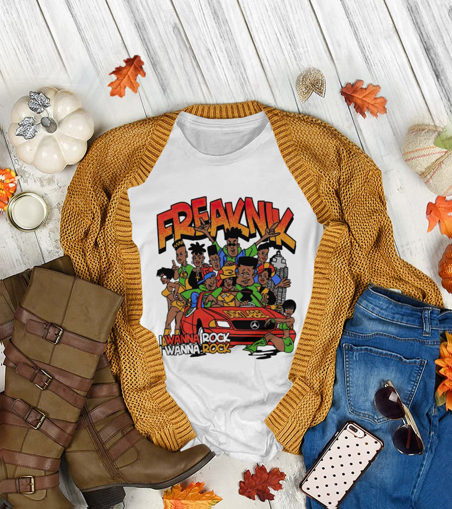 FreakNik I Wanna Rock Cartoon Characters in Red Car T-Shirt