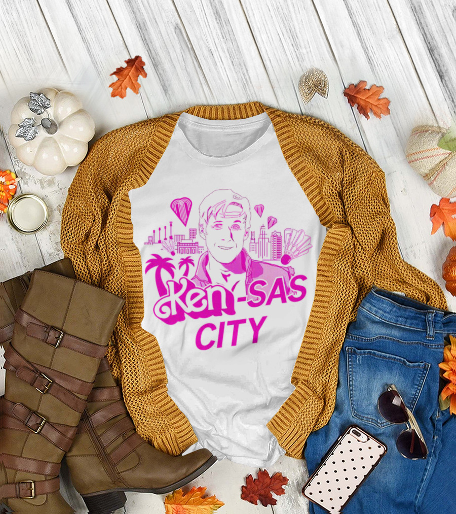Ken-sas City Retro Neon Style Palm Trees and Hot Air Balloons T-Shirt