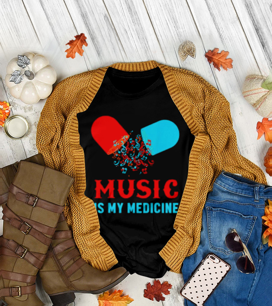 Music Is My Medicine Capsule Musical Notes Explosion T-Shirt