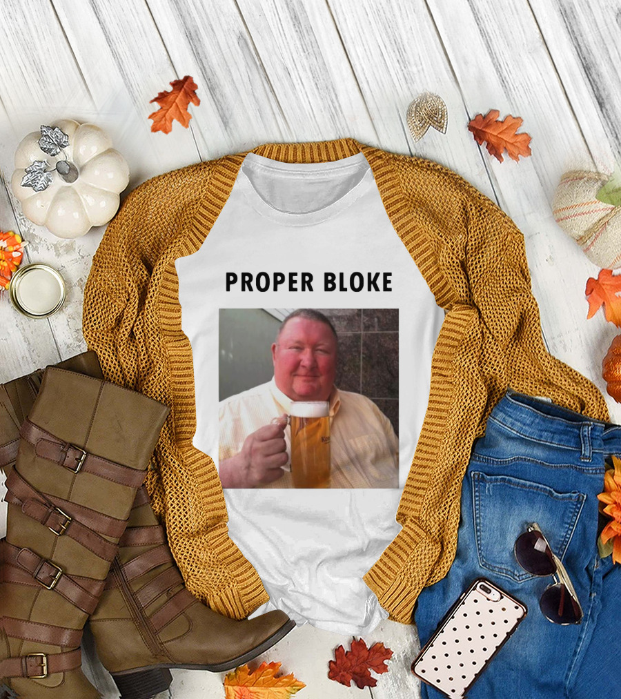 Proper Bloke Holding Beer with Contented Expression T-Shirt