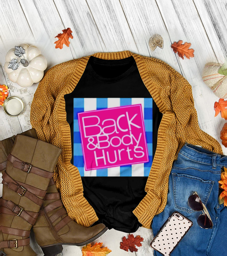 Back and Body Hurts Pink Square Blue Checkered T-Shirt
