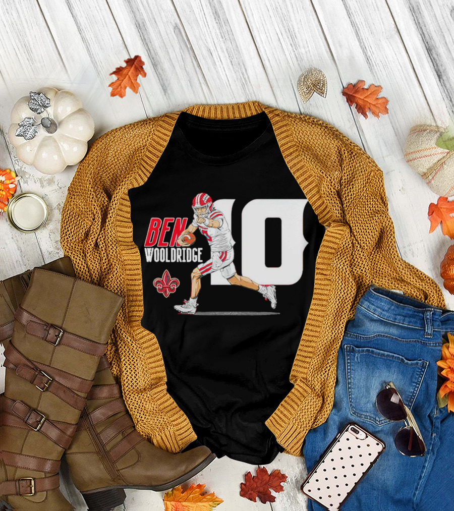 Ben Wooldridge Louisiana Ragin' Cajuns Number 10 Football Fleur-de-Lis Caricature T-Shirt