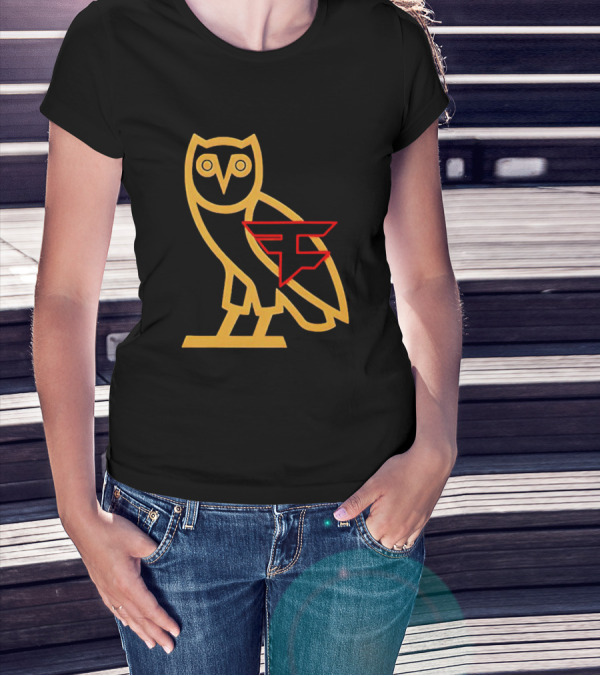 OVO X FaZe Clan OG Owl Red And Gold Logo Collaboration T-Shirt