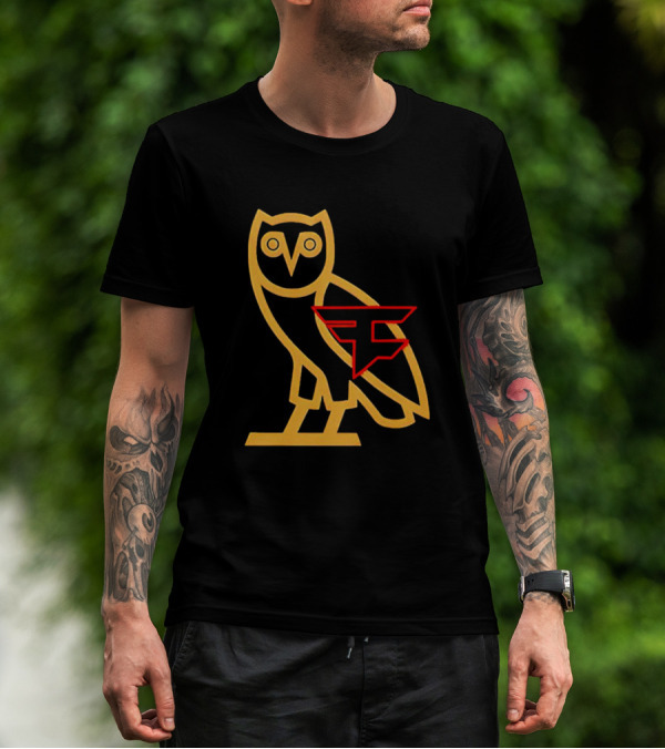 OVO X FaZe Clan OG Owl Red And Gold Logo Collaboration T-Shirt