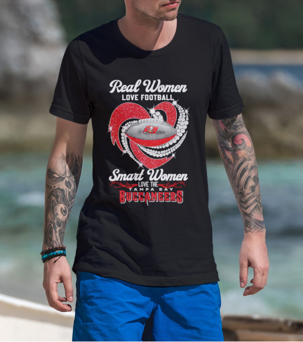 Real Women Love Football Smart Women Love The Tampa Bay Buccaneers Football Heart T-Shirt