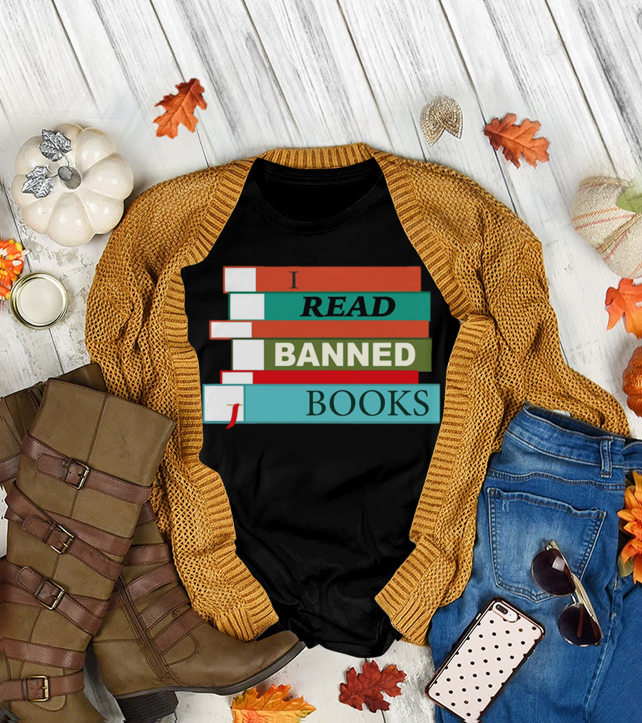 I Read Banned Books Stacked Colorful Titles T-Shirt