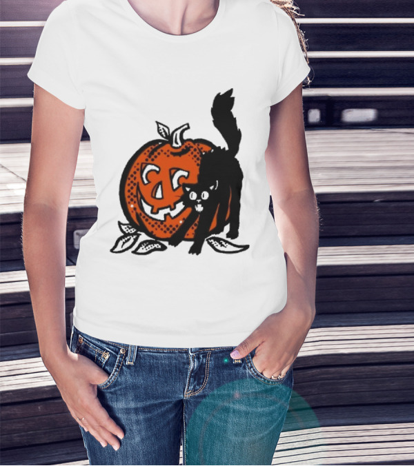 Vintage Halloween Pumpkin And Black Cat T-Shirt