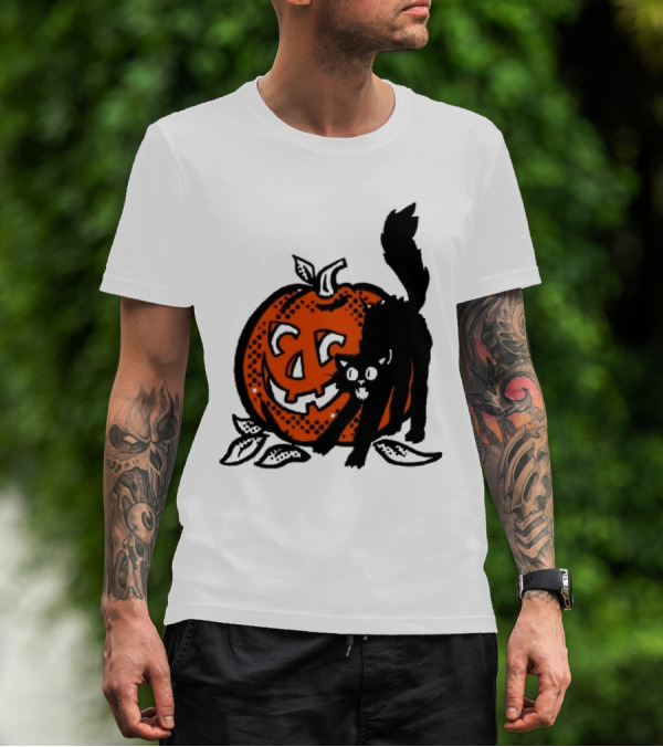 Vintage Halloween Pumpkin And Black Cat T-Shirt