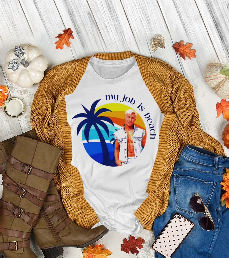 Barbie My Job is Beach Ken Sunset Palm Tree T-Shirt