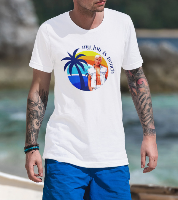 Barbie My Job Is Beach Ken Sunset Palm Tree T-Shirt