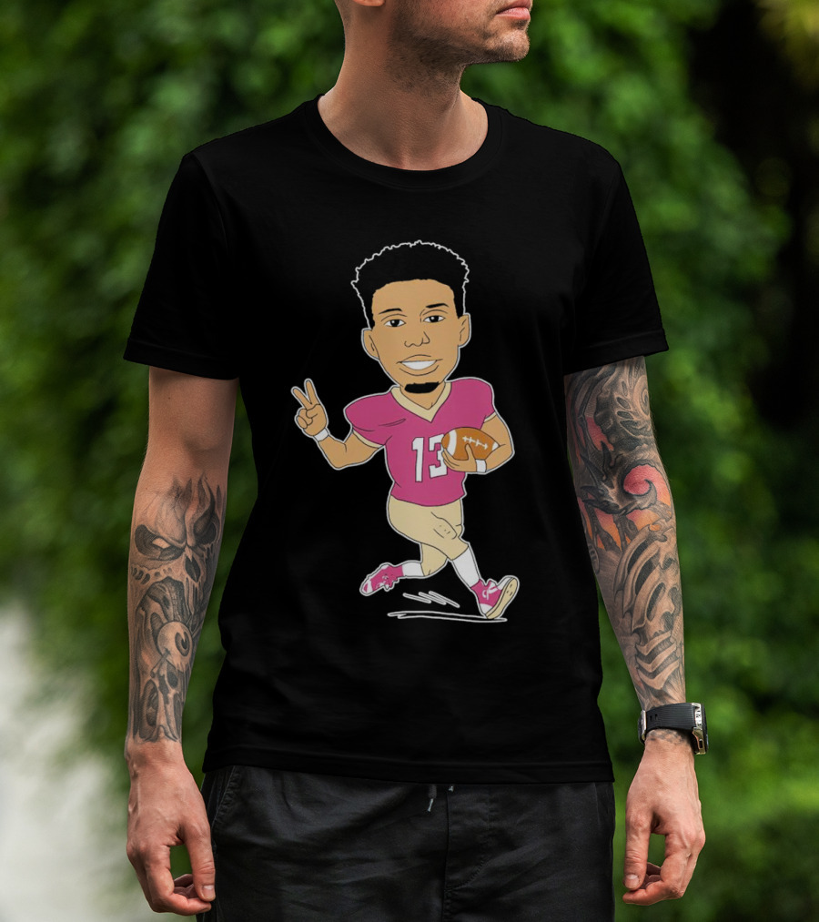 Jordan Travis Cartoon Character Football Peace Sign T-Shirt