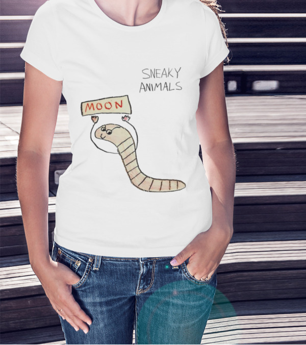 Sneaky Animals Moon Worm Holding Sign T-Shirt