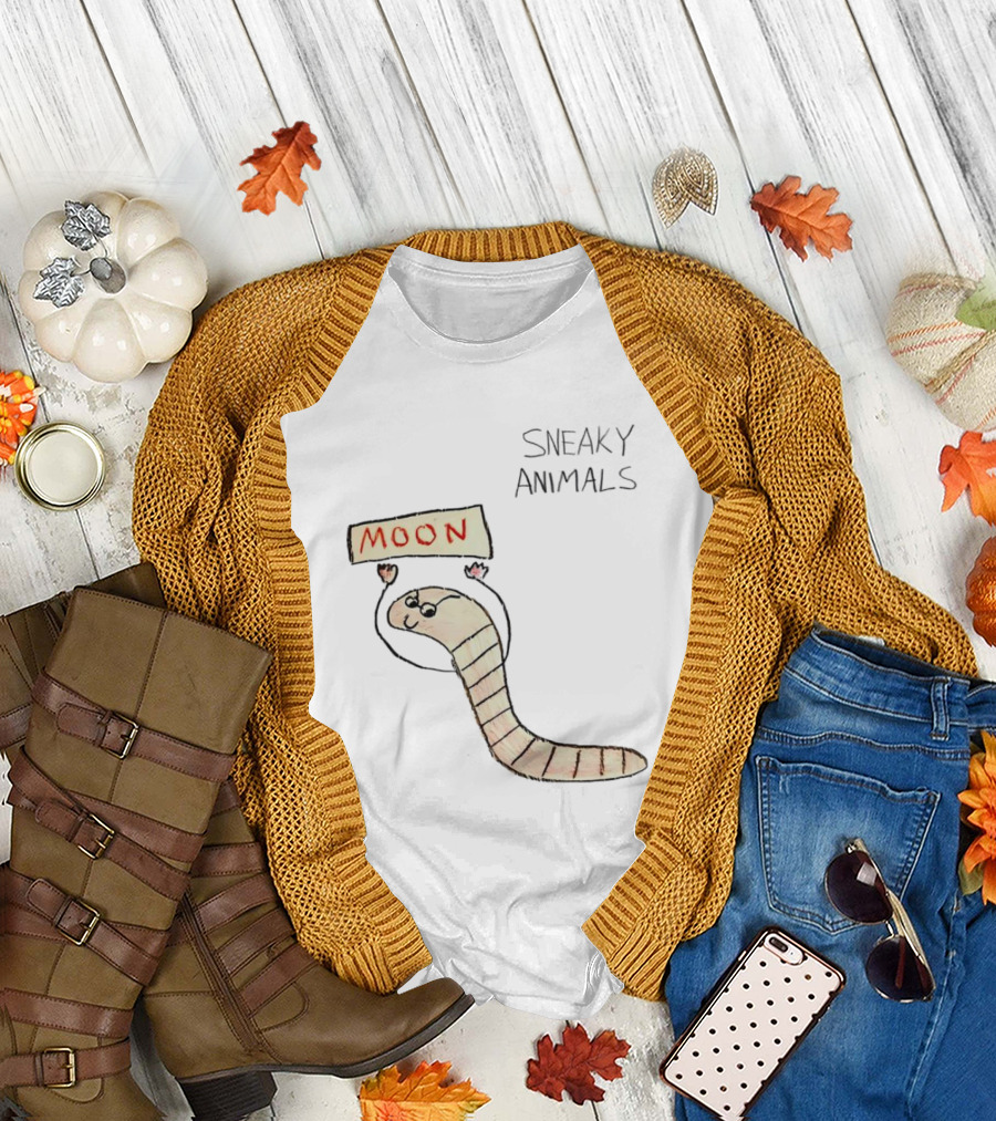 Sneaky Animals Moon Worm Holding Sign T-Shirt