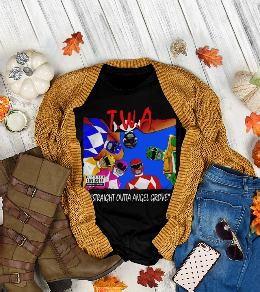 T.W.A Mighty Morphin Power Rangers Straight Outta Angel Grove Ranger Advisory Power Content T-Shirt