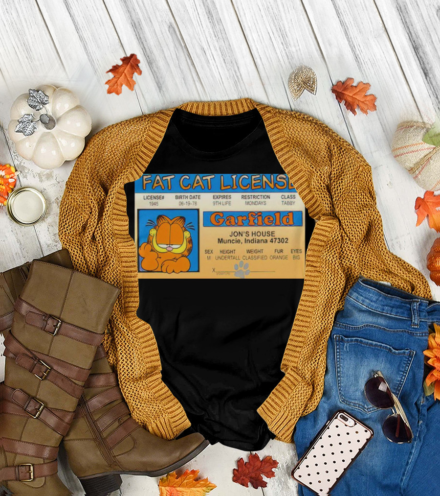 Garfield Fat Cat License Jon's House Muncie 9th Life Mondays Tabby T-Shirt