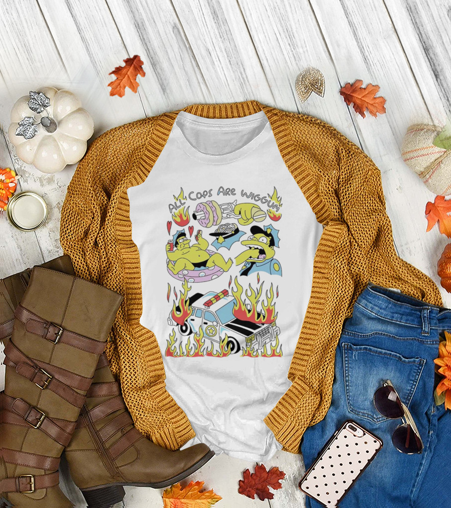 The Simpsons All Cops Are Wiggum Donuts Fire Flames Police Car T-Shirt
