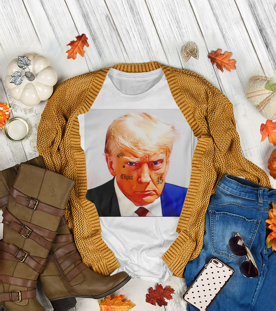 Donald Trump Tattoo Face with Maga China 45 Text Elements T-Shirt