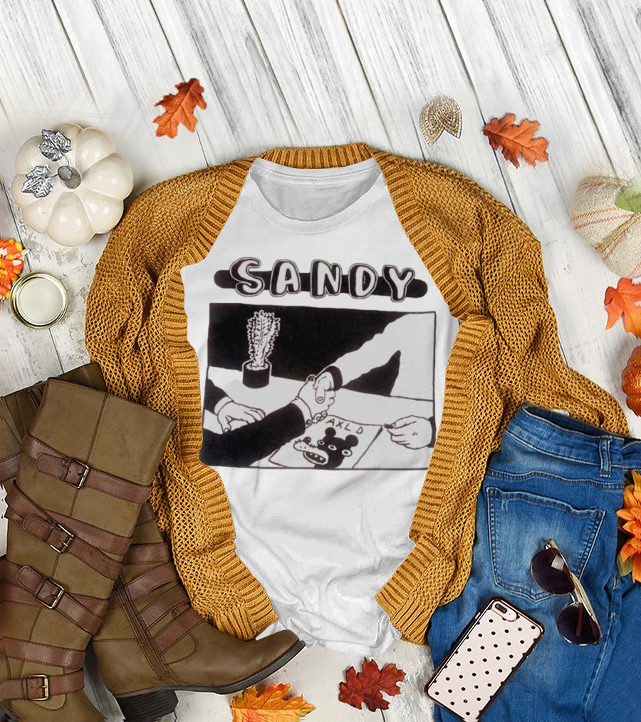Sandy AKLD Handshake with Black and White Cartoon Bear T-Shirt