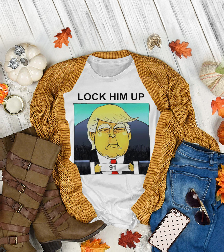 LOCK HIM UP Donald Trump Cartoon Image 91 Mugshot T-Shirt