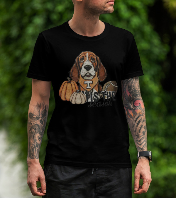 Tennessee Volunteers Football Dog With Pumpkins ’Tis The Season T-Shirt
