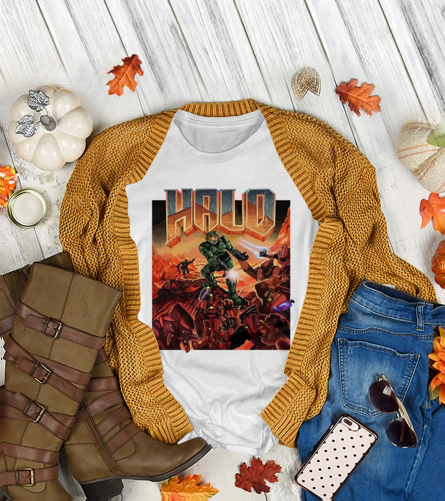 Halo Doom Crossover Battle Scene T-Shirt