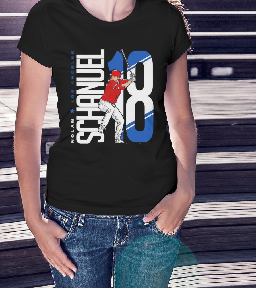 Nolan Schanuel 18 Los Angeles Angels Baseball Player Swinging T-Shirt